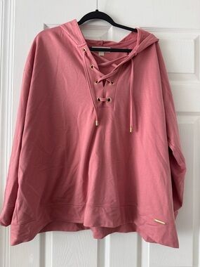 Michael Kors Pink Lace-Up Hooded Pullover